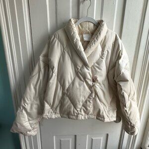Scandia Home Quilted Down Wrap Jacket Coat Cream